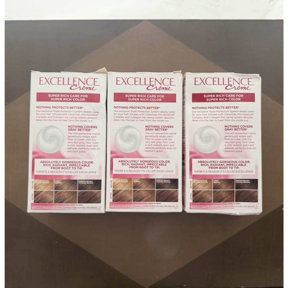 3 boxes L’Oréal Excellence Creme 6G Light Golden Brown Permanent Hair Color - Picture 2 of 2